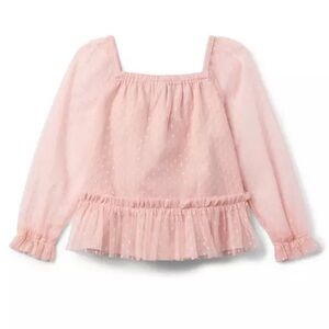 Janie and Jack Girls' Pink Long-Sleeve Swiss Dot Peplum Top